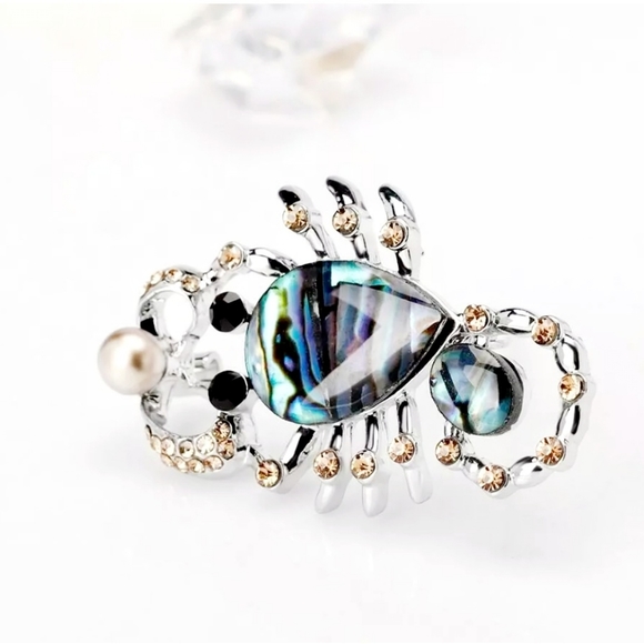 Silver plated abalone inlay champagne crystal pearl scorpion necklace/brooch - Picture 7 of 14